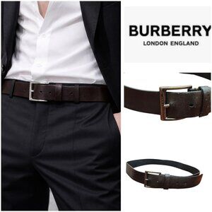 Burberry Dark Brown Leather Belt Mens 36–40 Chocolate Classic Buckle